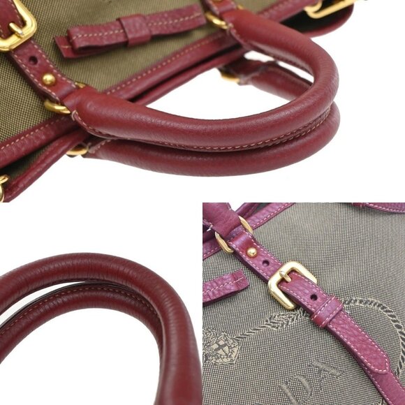 PRADA MILANO Logo 2Way Shoulder Hand Bag Canvas Leather Brown Red 79EE817 - Picture 8 of 16